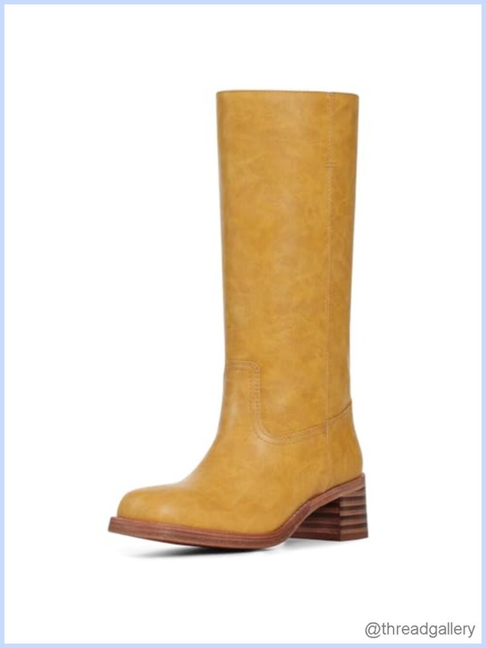 Wide Calf Knee High Boots Square Toe Block Heel Pull On Riding Boots